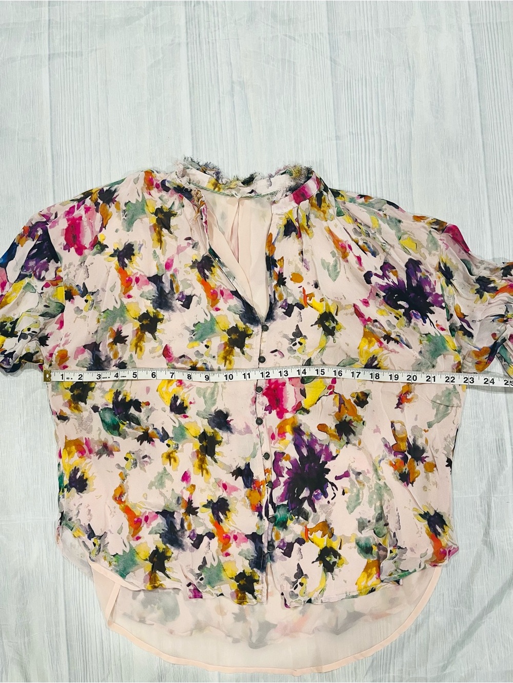 Anthropologie Pilcro Women's Floral Watercolor Button-Front Blouse - Pink L - Picture 9 of 12